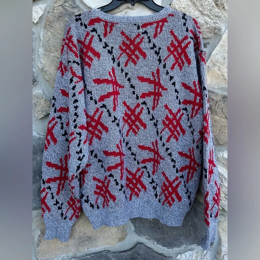 Vintage Mens Knit Sweater By Nicolas Allen Size L Unique Abstract Graphic Artsy
